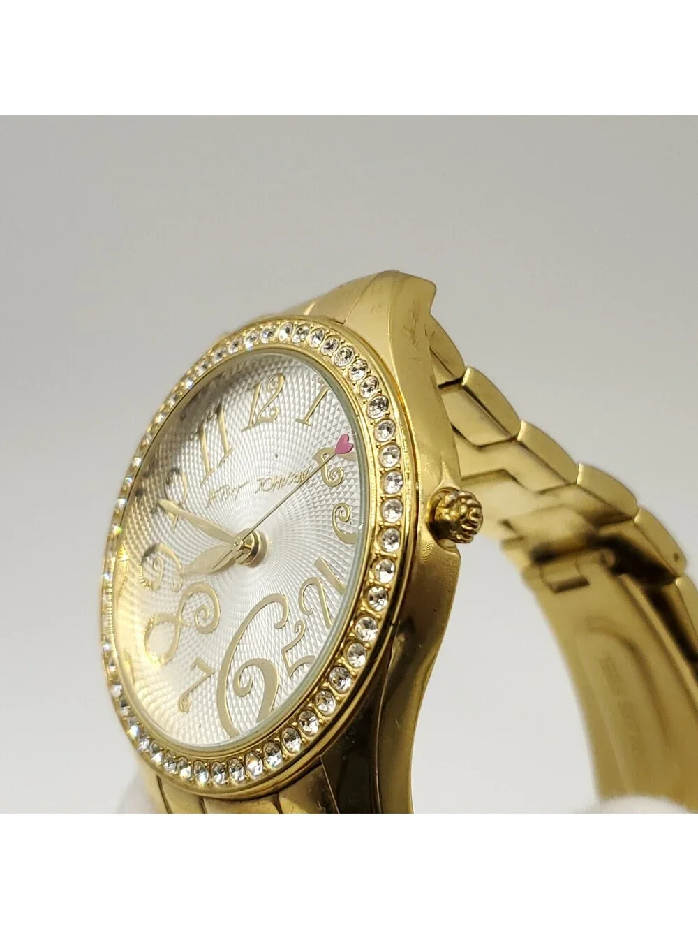 Betsey Johnson Rhinestone Bezel Gold Tone Womens Watch 39mm New Battery